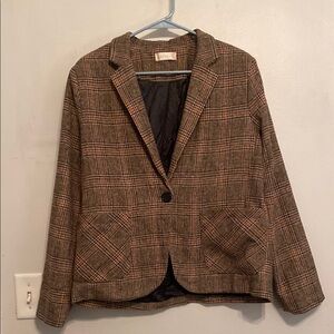 Altar’d State Plaid Women's Blazer Jacket + Front Button and Shoulder Pads [L]
